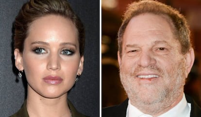 Jennifer Lawrence, en 2018, y Harvey Weinstein, en 2015.  