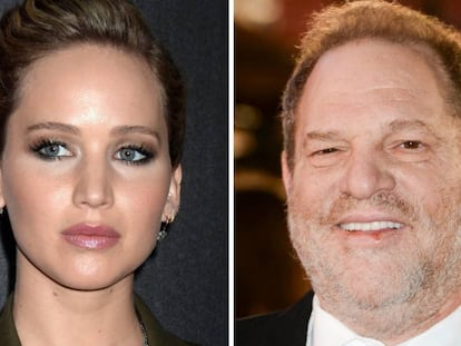 Jennifer Lawrence, en 2018, y Harvey Weinstein, en 2015.  