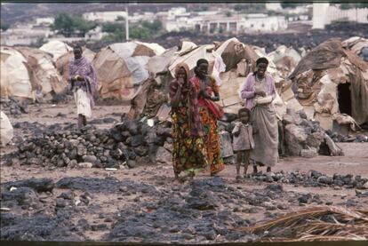 Vista de un campamento de refugiados etíopes. Tras la invasión de la región de Jijiga y Harare por partes de las fuerzas somalíes, varios miles de personas buscaron refugio en los campos de la zona fronteriza con el distrito de Ali Sabieh.