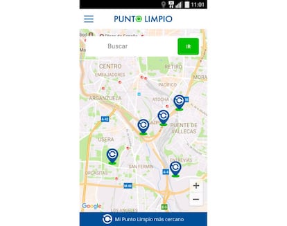 La app nos muestra los puntos exactos de los lugares de reciclaje