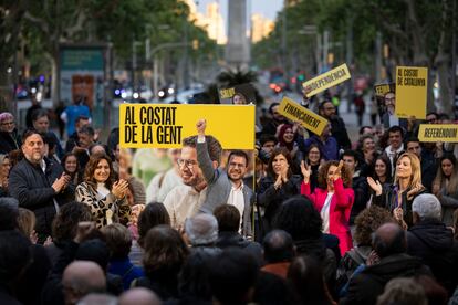 Acto de inicio de campaña electoral de ERC en Barcelona con Pere Aragonés y Oriol Junqueras.