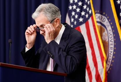 El presidente de la Reserva Federal de Estados Unidos, Jerome Powell, durante la rueda de prensa de este miércoles.