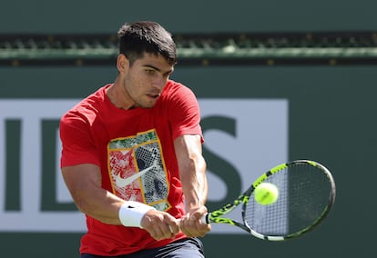 Alcaraz, el miércoles durante el entrenamiento en Indian Wells.