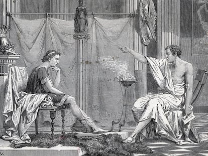 Alejandro Magno recibe lecciones de Arist&oacute;teles.