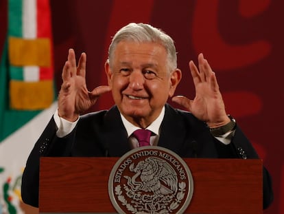 El presidente de México, Andrés Manuel López Obrador, durante su conferencia de prensa matutina, en Ciudad de México.