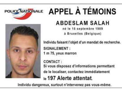 La ficha en la que la polic&iacute;a de Francia pide informaci&oacute;n sobre Abdeslam. 