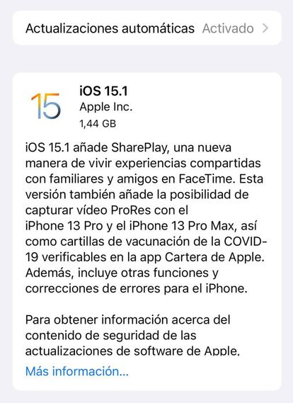 Ya disponible iOS 15.1.