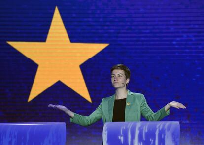 La candidata &#39;verde&#39; Ska Keller, en el debate en Bruselas. JOHN THYS (AFP)