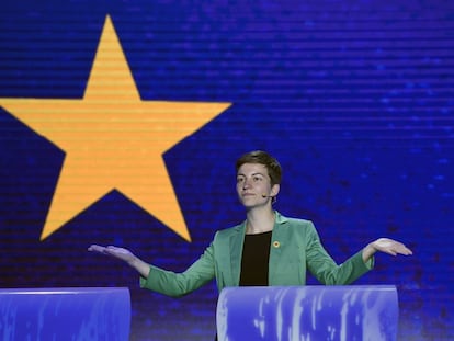 La candidata &#39;verde&#39; Ska Keller, en el debate en Bruselas. JOHN THYS (AFP)