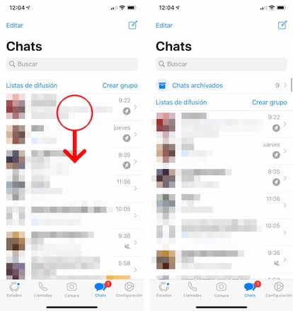 Acceder a los chats archivados en iOS.