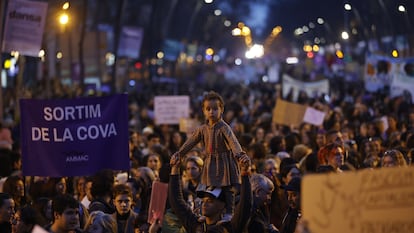 Manifestación del 8M en el centro de Barcelona, el 2023.