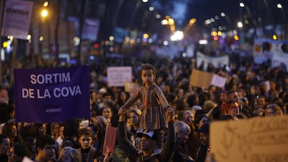 Manifestación del 8M en el centro de Barcelona, el 2023.