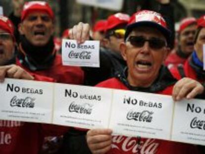 Protestas en Madrid por el ERE de Coca-Cola Iberian Partners, el pasado mes de febrero.