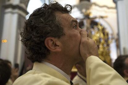 Antonio Banderas, durante la procesión del domingo en Málaga.
