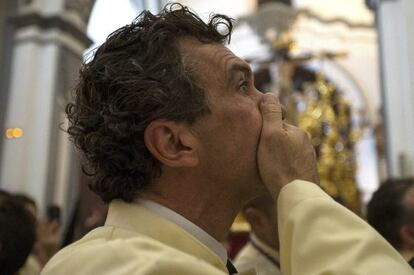 Antonio Banderas, durante la procesi&oacute;n del domingo en M&aacute;laga.