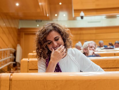 La ministra de Hacienda y Función Pública, María Jesús Montero, durante una sesión plenaria en el Senado, a 16 de mayo de 2023, en Madrid.