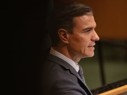 Pedro Sánchez, el pasado jueves en Nueva York durante su intervención ante la Asamblea General de la ONU.
