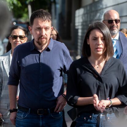 El exvicepresidente del Gobierno Pablo Iglesias, y la exministra de Igualdad Irene Montero, a su llegada para declarar en el Juzgado de lo Penal Número 14 de Madrid, el pasado 27 de mayo en Madrid.