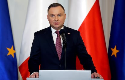 El presidente de Polonia, Andrzej Duda, en una intervención en Varsovia el pasado mes de febrero.