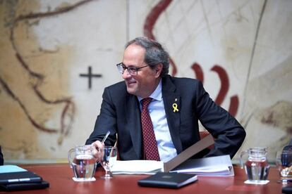 El presidente de la Generalitat, Quim Torra, durante la reunión semanal del gobierno catalán.