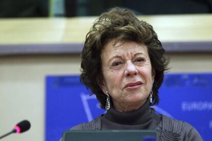 La comisaria europea de Agenda Digital, Neelie Kroes, hoy en Bruselas.