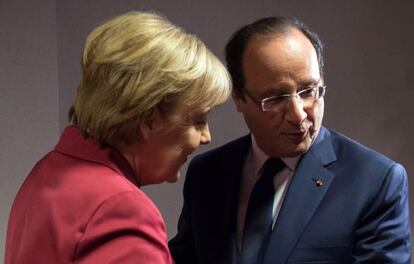Angela Merkel y Fran&ccedil;ois Hollande, en Bruselas.