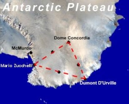 La base permanente Concordia está situada en la Meseta continental antártica