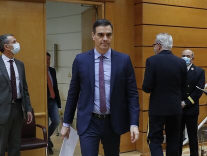 El presidente del Gobierno, Pedro Sánchez, este martes a su llegada a la sesión de control al Gobierno en el Senado.