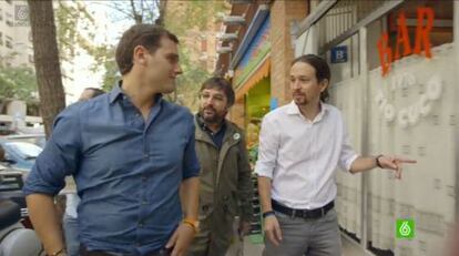 Albert Rivera, Jordi Évole i Pablo Iglesias.