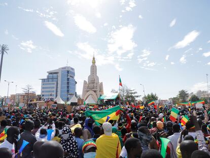 Manifestación en Bamako contra las sanciones impuestas por la Cedeao, en defensa de la junta militar y contra la presencia militar francesa, celebrada el pasado 14 de enero.