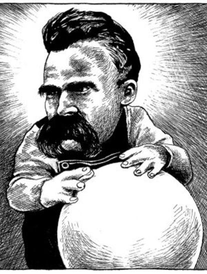 Caricatura de Nieztche, personaje central de ‘La inmensa soledad’, de Frédérik Pajak.