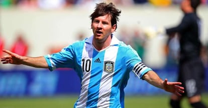 Messi celebra uno de sus tres goles.