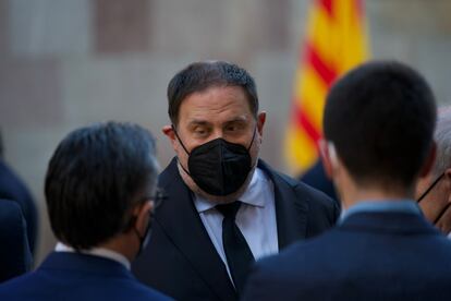 El líder de ERC, Oriol Junqueras, el pasado mayo en la toma de posesión del presidente de la Generalitat, Pere Aragonès.