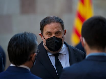 El líder de ERC, Oriol Junqueras, el pasado mayo en la toma de posesión del presidente de la Generalitat, Pere Aragonès.