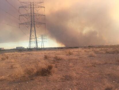Vista del incendio declarado en la zona natural de la Marjal dels Moros, en Sagunt.
