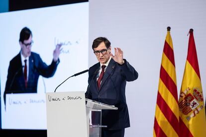 Salvador Illa, durante su conferencia en las Drassanes.