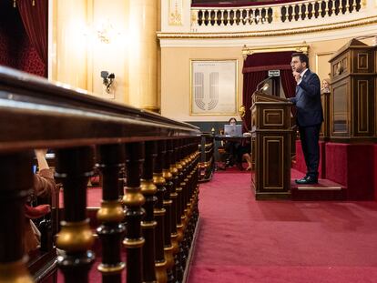 El presidente de la Generalitat, Pere Aragonés, este jueves en el Senado.