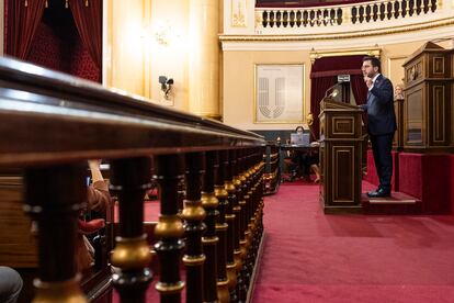 El presidente de la Generalitat, Pere Aragonés, este jueves en el Senado.