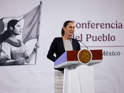 Claudia Sheinbaum en la conferencia de prensa en Palacio Nacional de Ciudad de México.