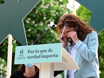 La candidata de Más Madrid a la presidencia de la Comunidad de Madrid, Mónica García, durante el acto de cierre de campaña.