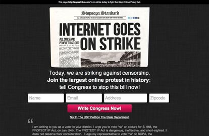 La web que ha centralizado las protestas, Sopa Strike (sopastrike.com).