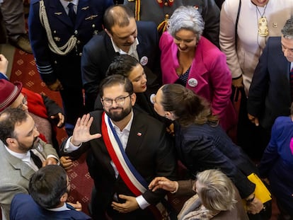 Gabriel Boric después de su discurso de este jueves en Valparaíso (Chile).