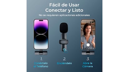 Micrófono de solapa sobre fondo blanco.