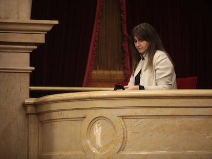La presidenta suspendida del Parlament, Laura Borràs, durante el pleno de la Cámara del pasado 24 de enero.