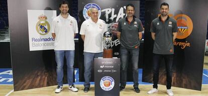 Sergio Llull, Pablo Laso, Pedro Martínez y Rafa Martínez en la presentación de la final de la Liga Endesa