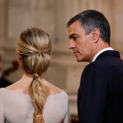 Spain's Prime Minister Pedro Sanchez and his wife Begona Gomez attend commemorations marking the 10th anniversary of the proclamation of Spain's King Felipe VI at Royal Palace in Madrid, Spain, Wednesday June 19, 2024. (Juan Medina/Pool Photo via AP)

Associated Press/LaPresse
Only Italy and Spain