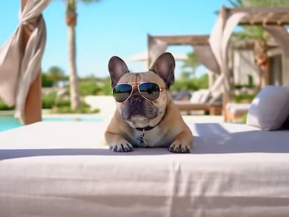 Vídeo de un perro con gafas creado con Helado Gemini