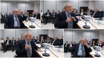 Cuatro momentos de la declaración judicial de Lula.