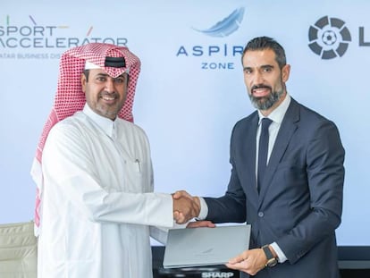 El directivo y exfutbolista Fernando Sanz durante un acto de LaLiga en Qatar.