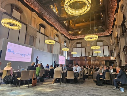 Presentación de JPMorgan en Londres, la semana pasada. / A.S.